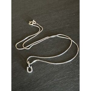 925 Horseshoe Sterling Silver Necklace Box Chain, Crystals  Western KHJ